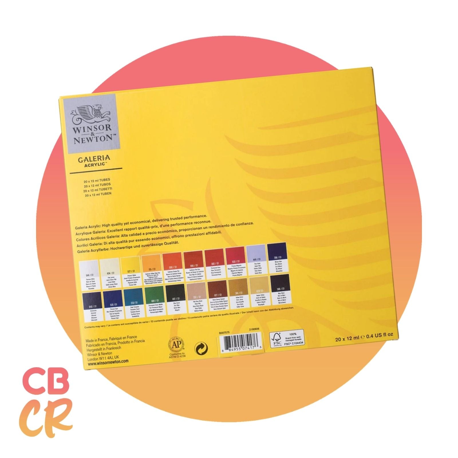 Pintura Acrílica Galeria de 20 Colores 12ml | Winsor & Newton