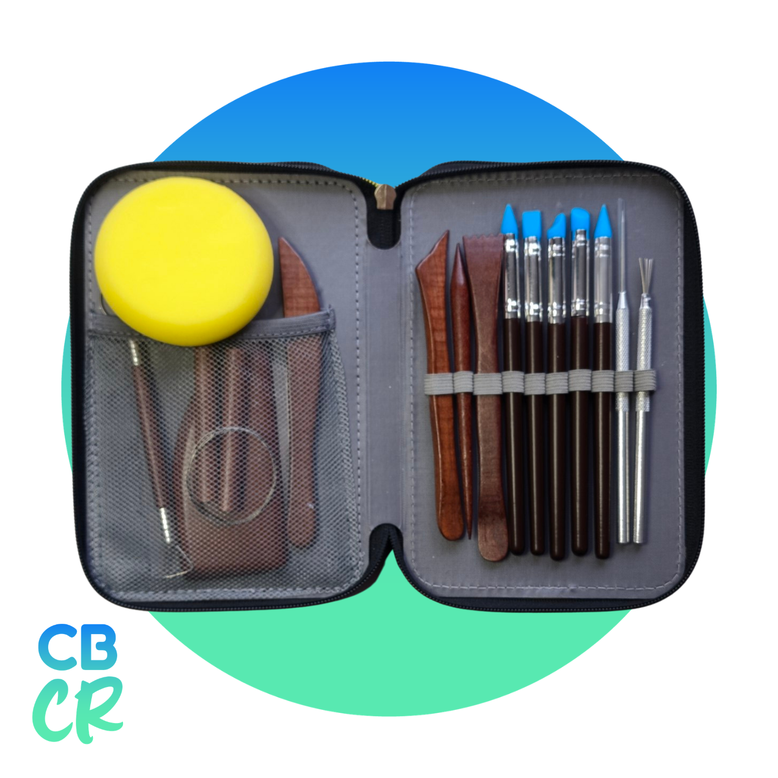 Estuche organizado con 42 herramientas para cerámica con compartimentos individuales
