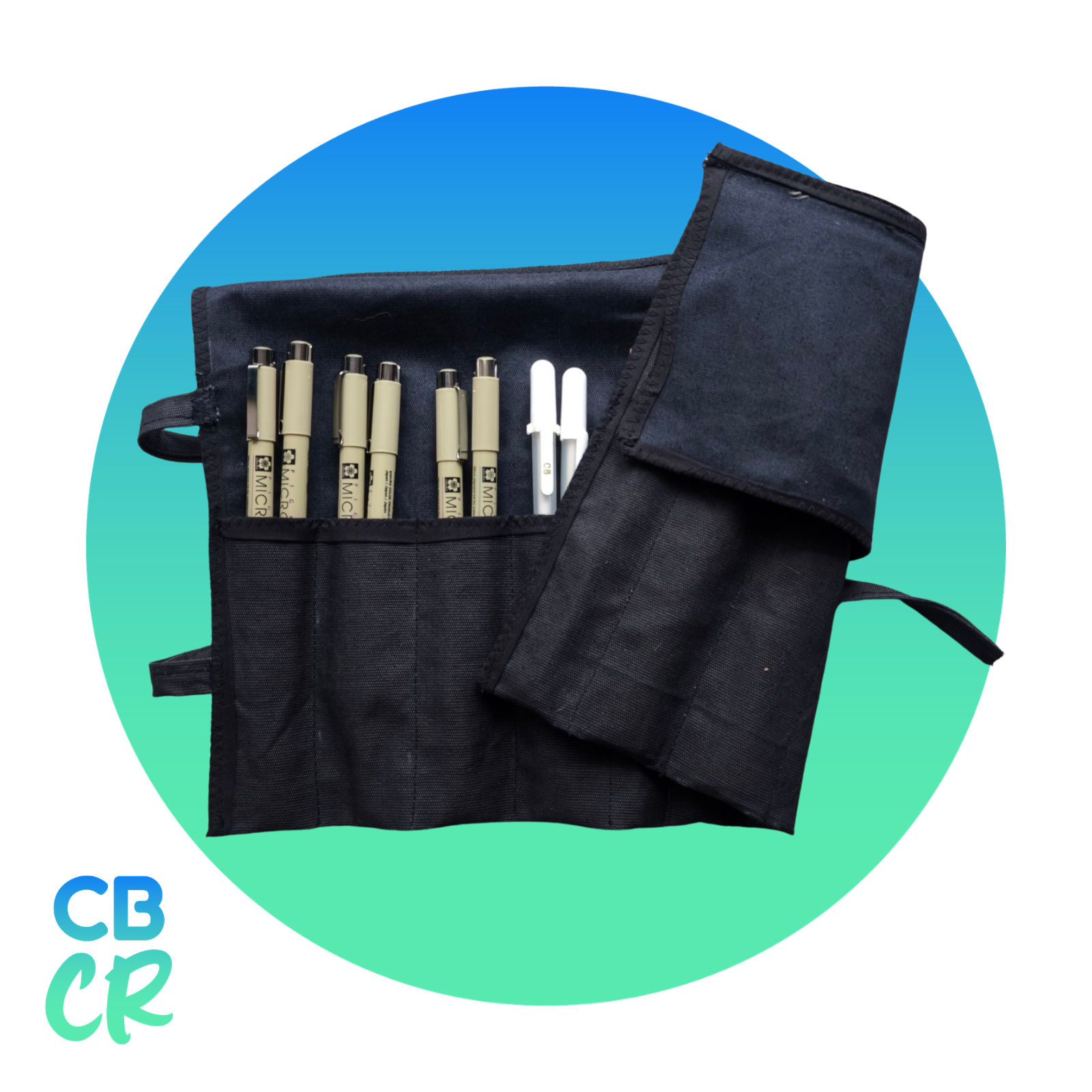 Estuche de tela enrollable compacto para marcadores, plumillas y rapidógrafos