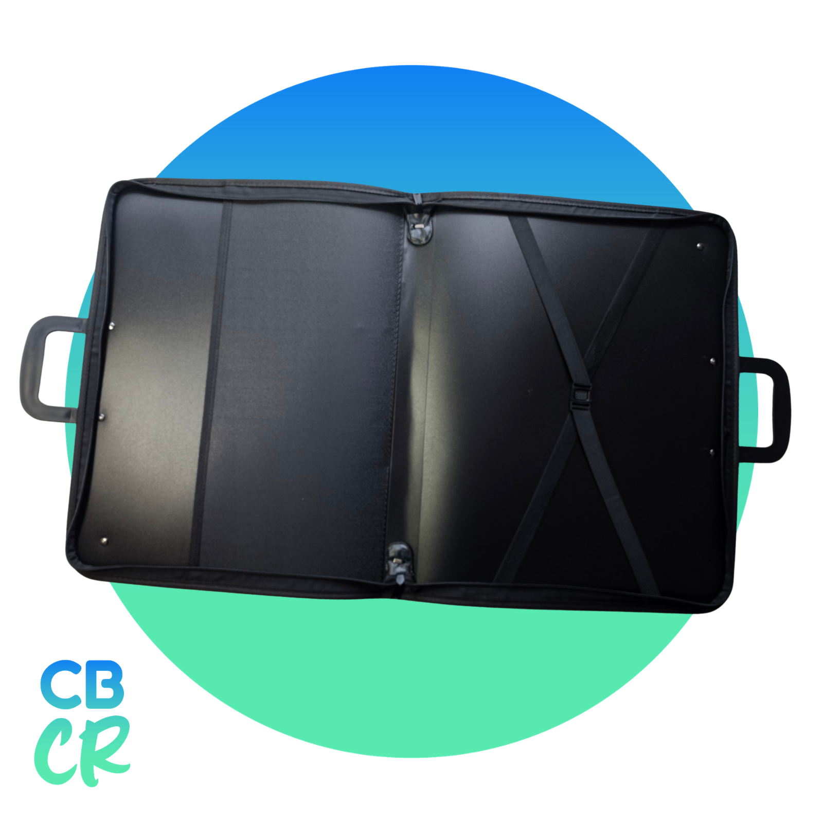 Portafolio SUNNYMOVE abierto con blocs de dibujo y papeles A3 organizados