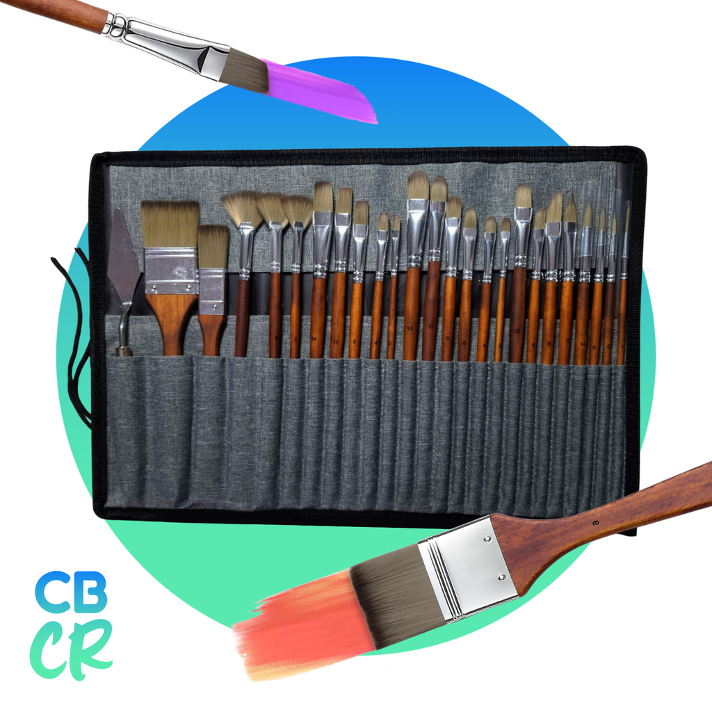 Set completo de pinceles COBBIA para artistas con estuche de tela enrollable