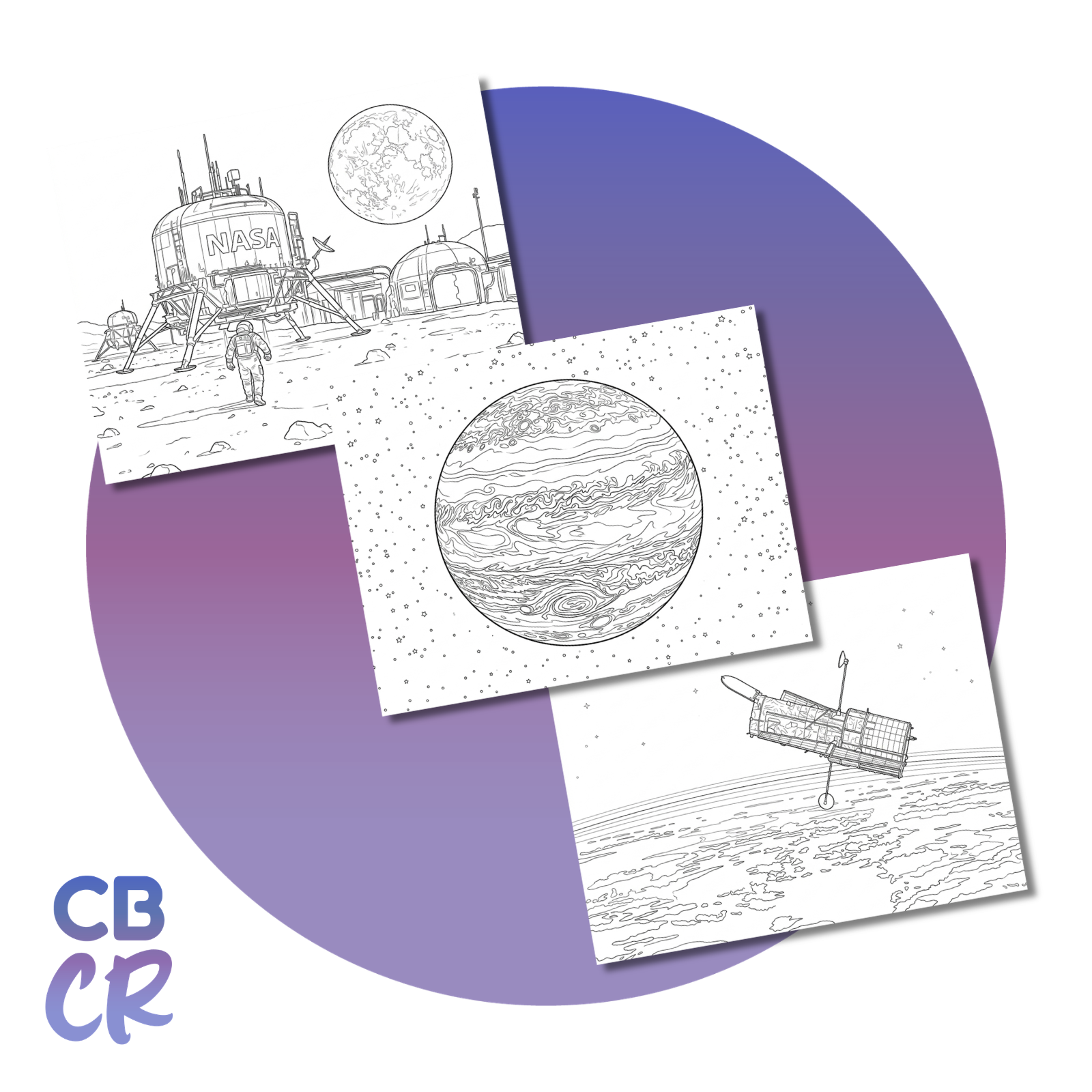 Ilustración espacial para colorear con lápices de color y acuarelas