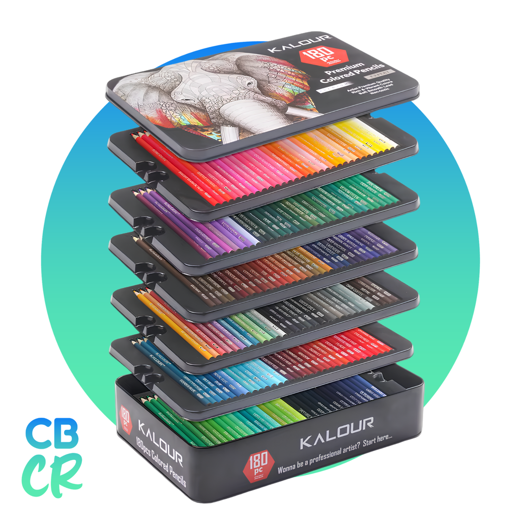 Set de 180 lápices de color profesionales KALOUR en caja de metal premium con bandejas organizadoras