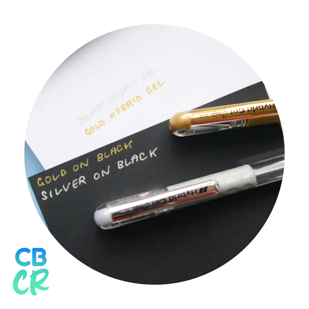 Plumas de gel Pentel Hybrid Gel en dorado y plateado para caligrafía y lettering decorativo